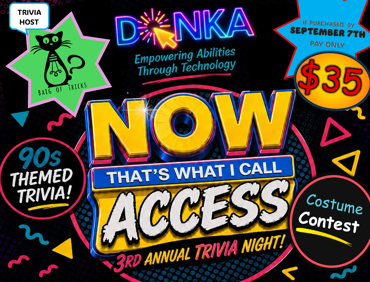 Trivia Flyer top Neon colors on black background with Donka trivia night details