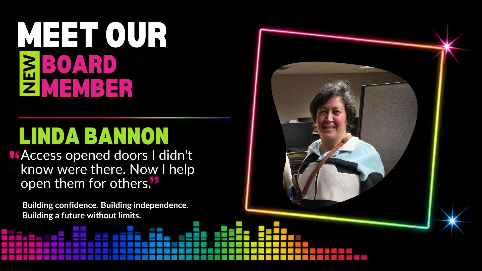 slide showing Linda Bannon, board member